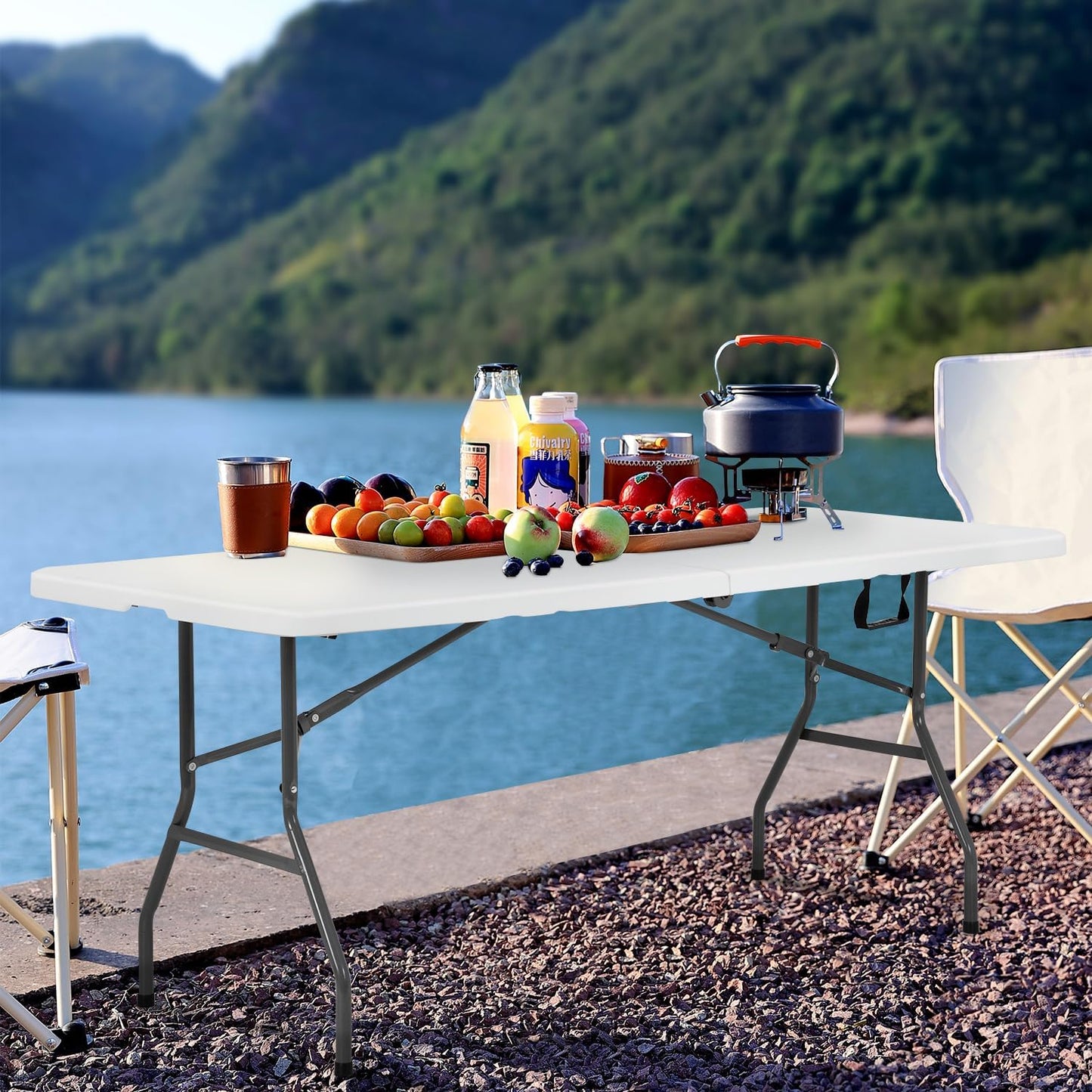 PayLessHere 6FT Folding Table - Portable Waterproof Plastic Table with Carry Handle | Steel Frame for Indoor & Outdoor Events