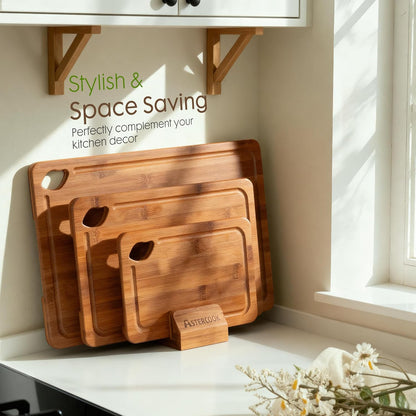 Astercook Bamboo Cutting Boards - Deep-Carbonized, Reversible Design with Juice Grooves & Easy-Grip Handles | Kitchen Gift