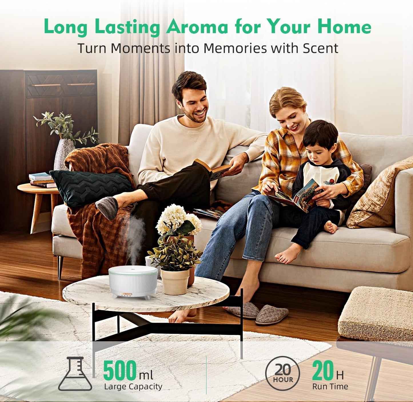Skiennix Essential Oil Diffuser - 500ML Ultrasonic Humidifier with Remote, 20-Hour Aromatherapy & 7 Color Lights