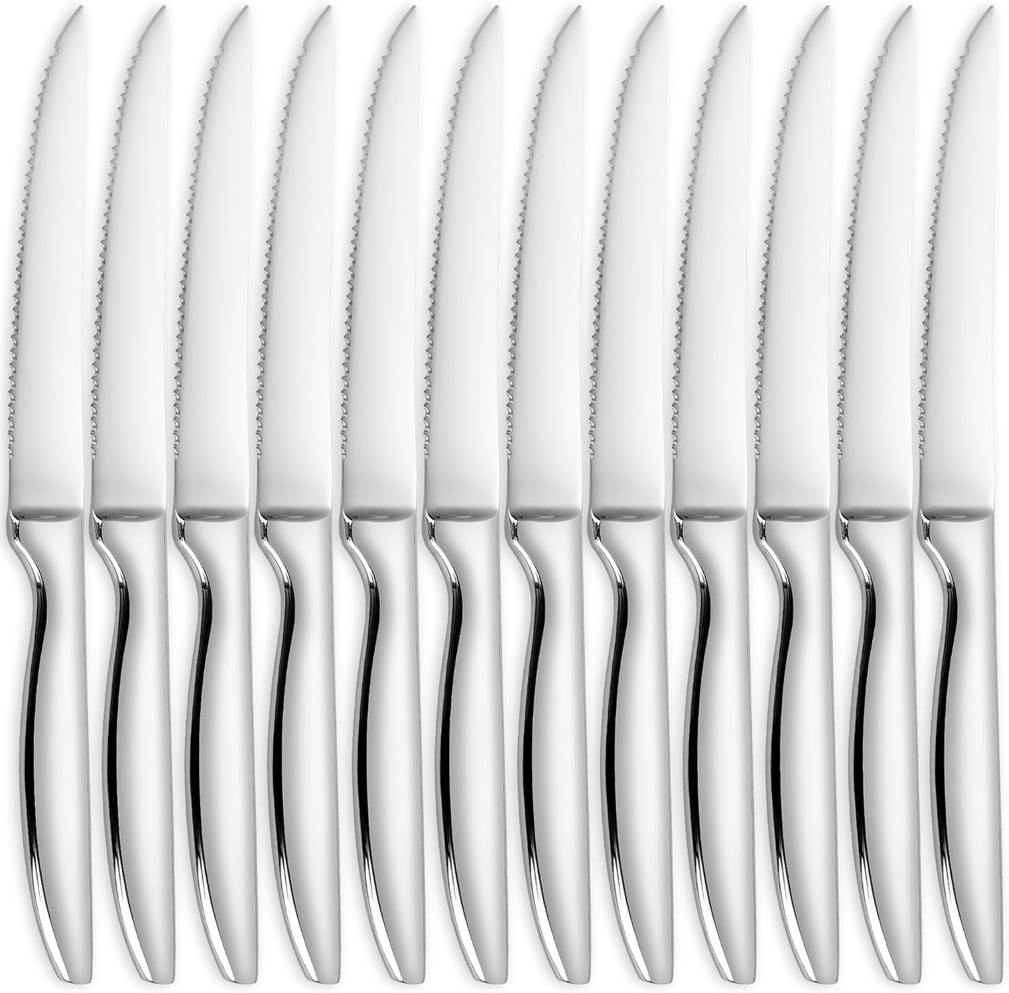 SuperCook Steak Knives Set - 12 High-End Stainless Steel Serrated Knives | Dishwasher Safe, Silver