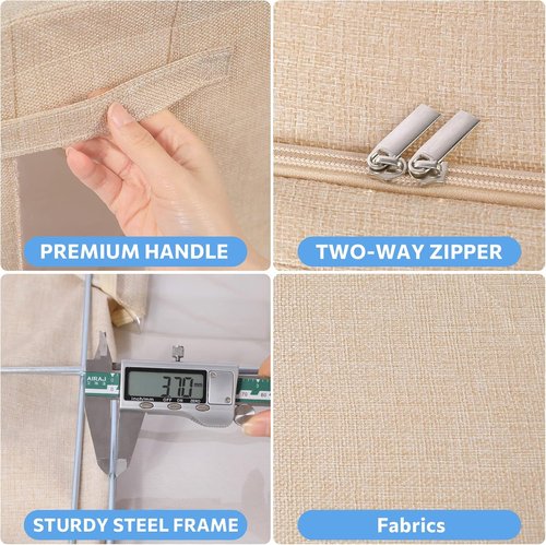 CYhom Foldable Storage Bins - Large Capacity Linen Fabric Organizer with Clear Window & Handles | 3-Pack (Small - 22L, Beige)