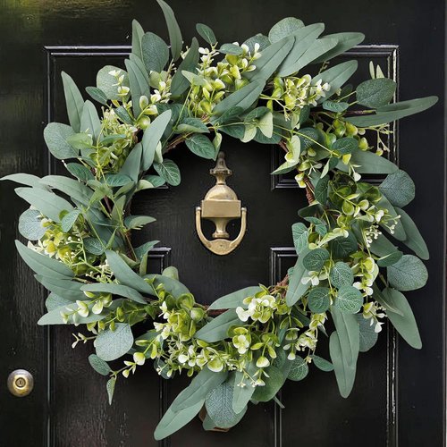 Eucalyptus Wreath - 19'' Green Spring & Summer Decor | Artificial Farmhouse Indoor & Outdoor Mini Wreath