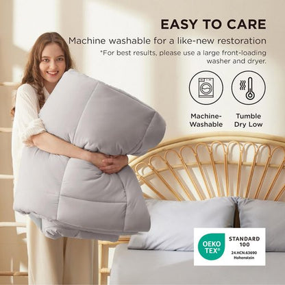 Bedsure Comforter Duvet Insert - Quilted Comforters Cal King Size, All Season Duvet, GentleSoft Down Alternative Bedding, with 8 Tabs, Gifts for Women/Men, Light Grey, California King 96 X 102 Inches