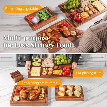 Acacia Wood Cutting Board Set - Durable Chopping Boards with Deep Juice Grooves & Built-in Handles | Set of 3