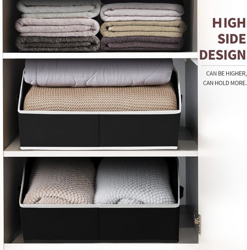 Homsorout Storage Baskets - Decorative Trapezoid Cube Organizer Bins with Handles | Large Black 4-Pack for Home & Office