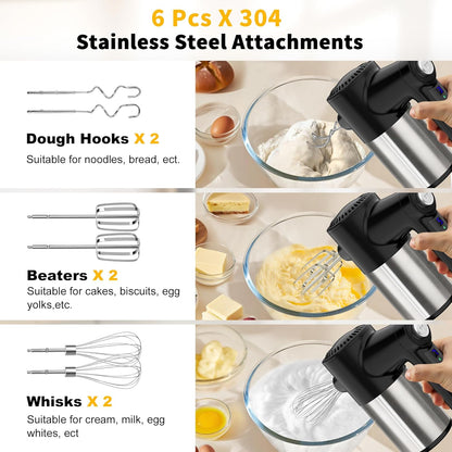Skiennix Cordless Hand Mixer - 7 Speed Digital Display with 6 Stainless Steel Attachments | Ideal for Baking & Cooking