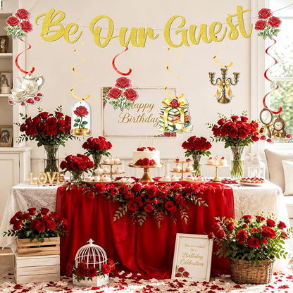 Be Our Guest Gold Glitter Banner - Princess Rose Birthday Decor (Variation: Be Our Guest)