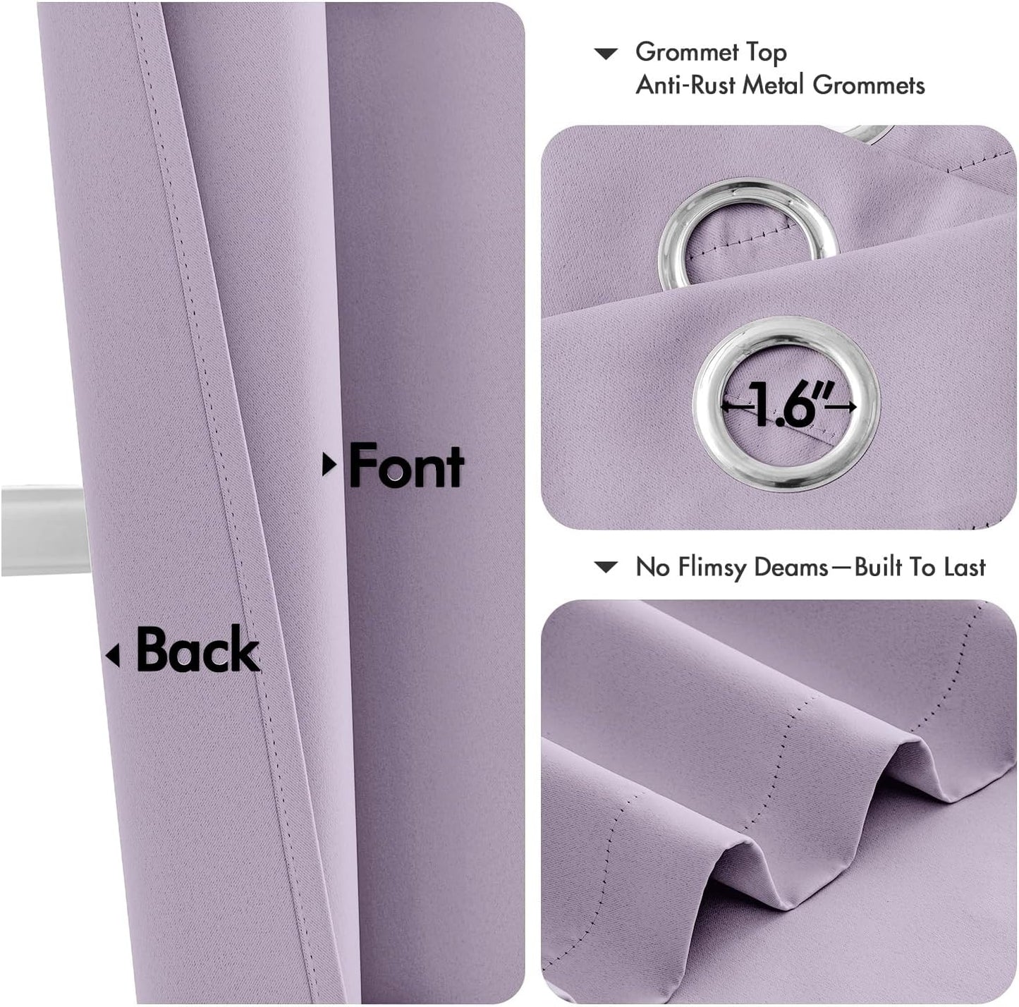 MIULEE Lilac Blackout Curtains - Thermal Insulated Room Darkening Drapes | 45-Inch Grommet Panels (2)
