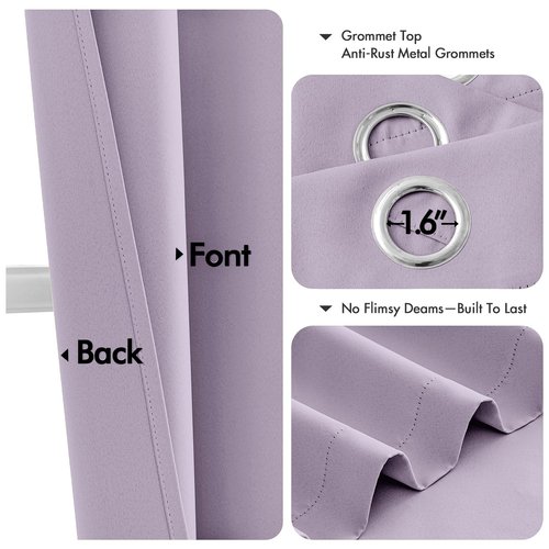 MIULEE Lilac Blackout Curtains for Bedroom Living Room 72 Inches Long 2 Panels, Thermal Insulated Room Darkening Drapes Solid Grommet Noise Reduction Light Blocking Window Treatments 40x72 Inch
