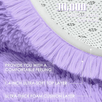OLANLY Round Light Purple Area Rug - Soft, Fluffy, Machine Washable 9 ft Carpet for Bedrooms & Nurseries