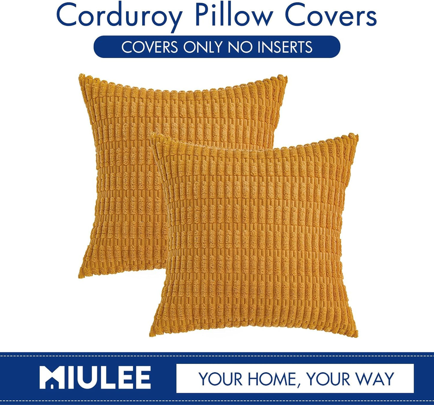MIULEE Corduroy Decorative Throw Pillow Covers - Soft Boho Striped 18x18 Inch for Modern Farmhouse Decor | Gold Yellow