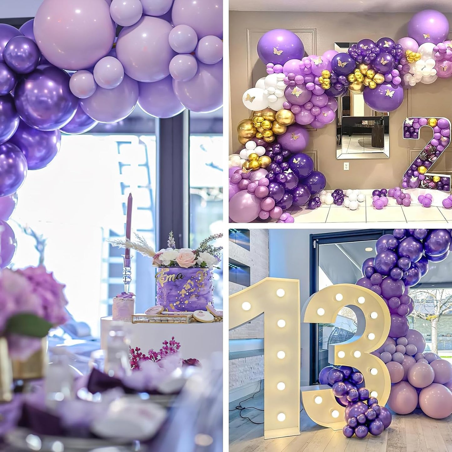 PartyWoo Metallic Purple Balloons - 100pcs Chrome Balloon Arch Kit for Graduation & Birthday Decor | 18", 12", 10", 5" Sizes