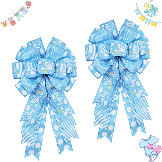 Montekin Large Baby Shower Bows - 20x11 Inch Wired Burlap Wreath Bow for Boys & Girls | Spring Decoration (Blue)