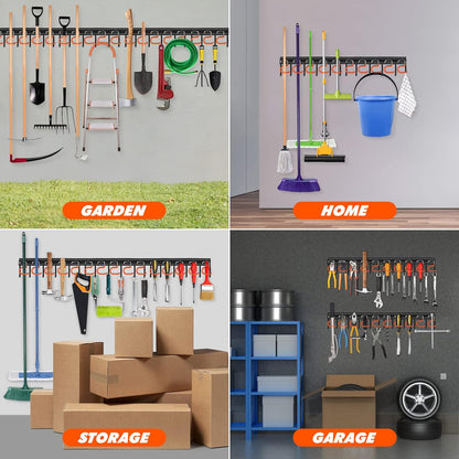 TVKB 17" All Metal Garden Tool Organizer - Adjustable Wall Mount Storage with Heavy-Duty Hooks