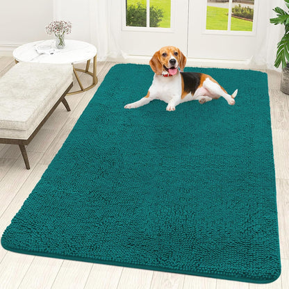 OLANLY Dog Door Mat - Absorbent Non-Slip Chenille Mat for Muddy Paws | 59x35, Quick Dry, Lake Blue