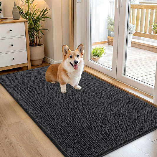 OLANLY Dog Door Mat - Absorbent Non-Slip Chenille Mat for Muddy Paws | 54x32 Dark Grey Indoor Carpet