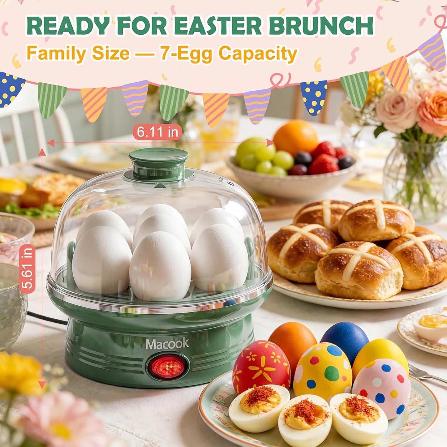 Skiennix Electric Egg Cooker - 7 Egg Capacity with Auto Shut-Off | Spring Green Hard Boiled Egg Maker