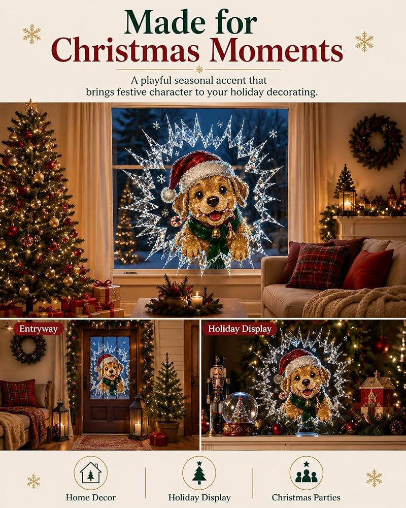 3D Effect Christmas Window Cling Santa - 19.7 x 15.7 Inch Glass Decor