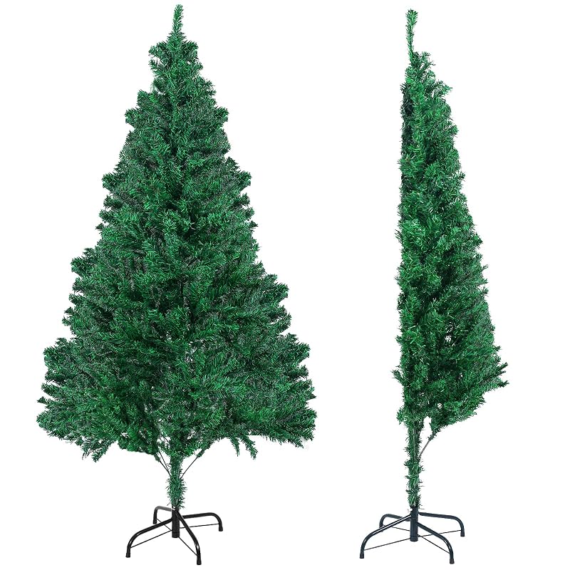 GlyinnHe 6ft Green Half Artificial Christmas Tree with Foldable Metal Stand – Easy Assembly, Space-Saving Half Tree