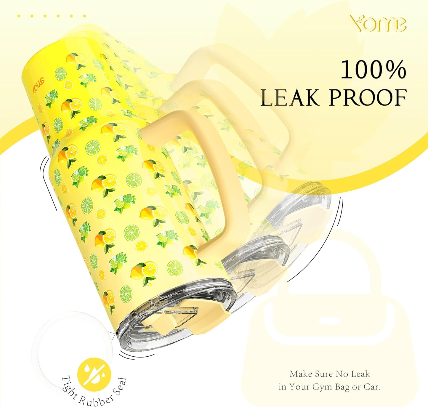 YOME 40 oz Lemon Yellow Tumbler - Insulated Stainless Steel Water Bottle with Handle & Flip Straw | Dishwasher Safe, Cupholder Friendly