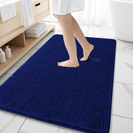 OLANLY Large Bathroom Rugs - Extra Soft Chenille Bath Mats, Quick Dry & Machine Washable, Navy 59x35