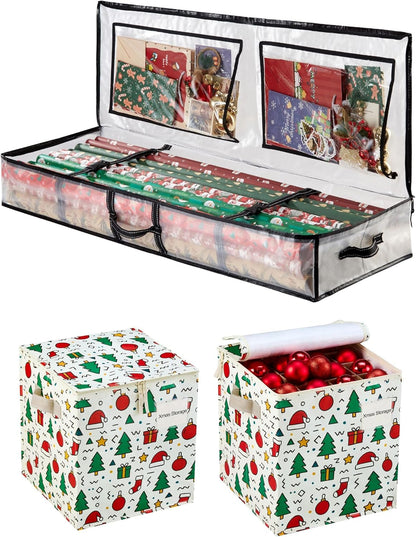 VENO Christmas Decoration Storage Bags - 3 Pack for Wrapping Paper & Ornaments | Durable & Spacious