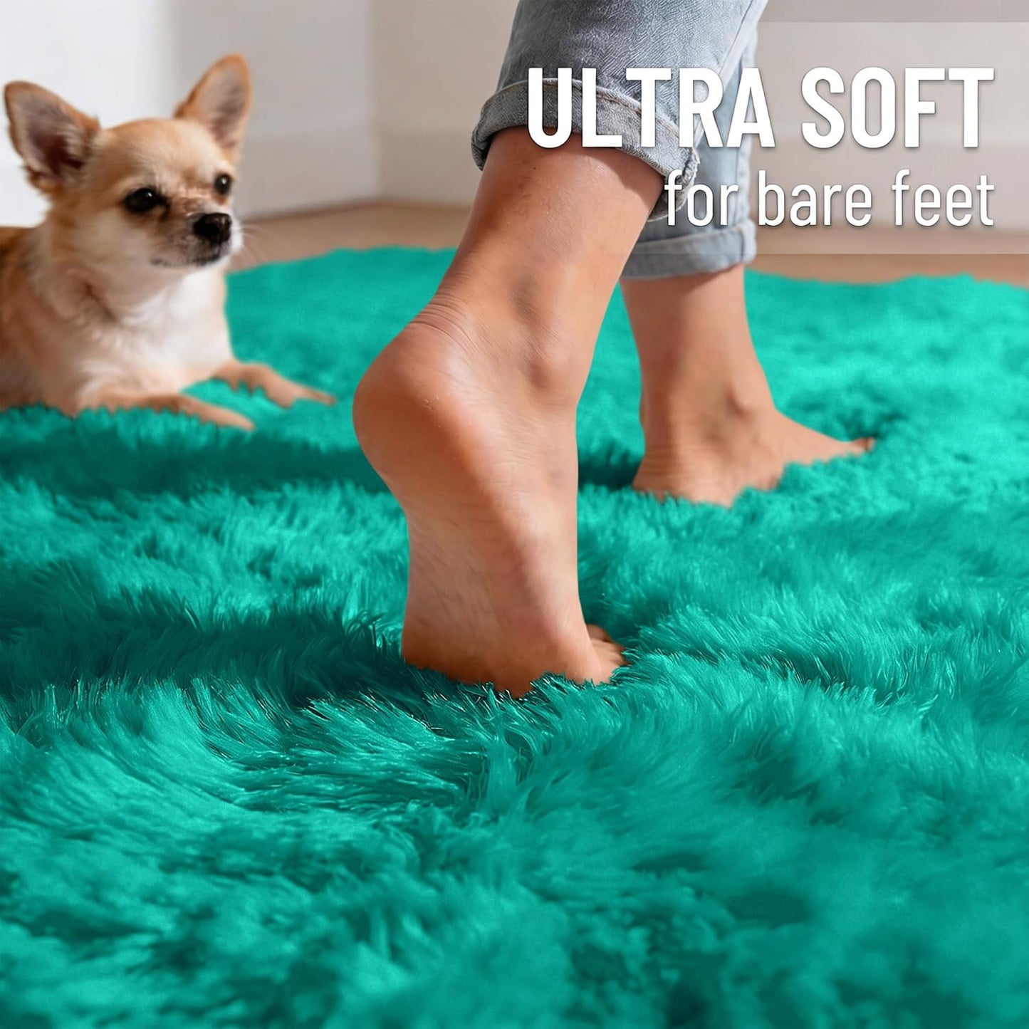 OLANLY 5x7 Soft Fluffy Shag Area Rug - Machine Washable Indoor Carpet for Living Room & Bedroom | Teal Green