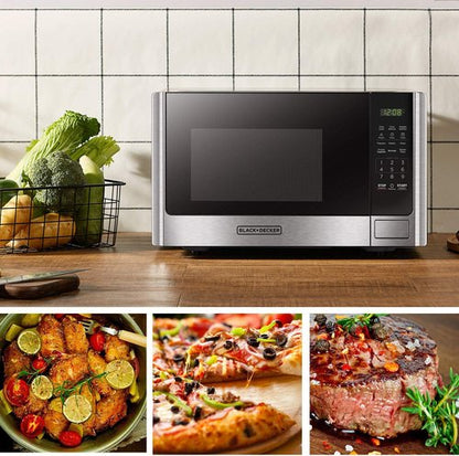 BLACK+DECKER Digital Microwave Oven - Stainless Steel, 0.9 Cu Ft, Turntable & Child Safety Lock