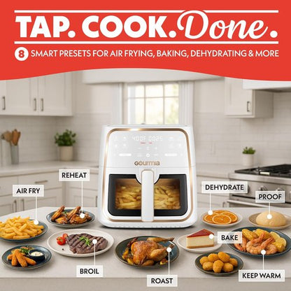 Gourmia 8 Qt Air Fryer - Digital Display, 8 Presets, FryForce 360° Technology & Easy View Window - White