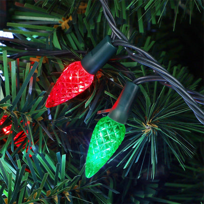 WATERGLIDE C6 33ft LED Faceted String Lights - 100 Waterproof Fairy Lights for Indoor/Outdoor Decor | Red & Green
