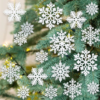 Kockuu Christmas Ornaments - 49Pcs White Glitter Snowflake Decorations for Tree & Home Decor