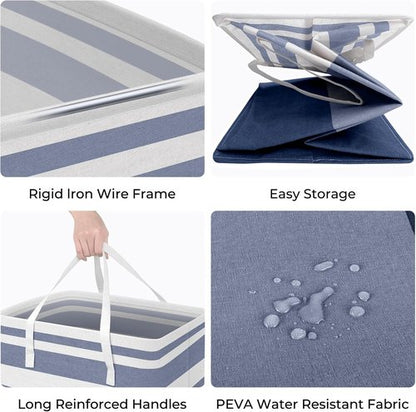 HomeHacks Large Waterproof Laundry Basket - Collapsible Tall Hamper with Extended Handles | 100L, Blue