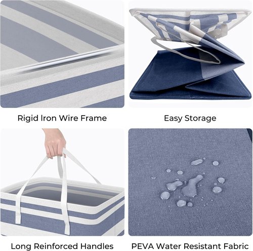 HomeHacks Large Waterproof Laundry Baskets - Collapsible Hampers with Reinforced Handles | Blue & Pink, 88L Each