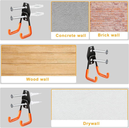 Steel Heavy Duty Garage Hooks by [Brand Name] - 28 Pack Anti-Slip Wall Mount Organizers for Bikes, Ladders, and Tools | Orange