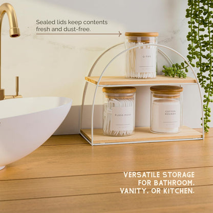 Vase And Vessel Mini Glass Apothecary Jars - Bamboo Lids, 10 oz, Set of 3 for Bathroom & Kitchen Storage