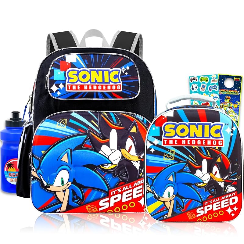Sonic the Hedgehog Backpack & Lunch Box Set for Boys – 16in Insulated Lunch Bag