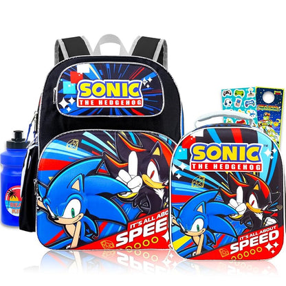 Sonic the Hedgehog Backpack & Lunch Box Set for Boys – 16in Insulated Lunch Bag