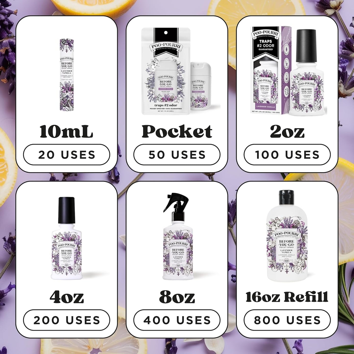 Poo-Pourri Before-You-Go Toilet Spray - Lavender Vanilla, 2 Fl Oz | Essential Oil Bathroom Deodorizer, TSA Approved