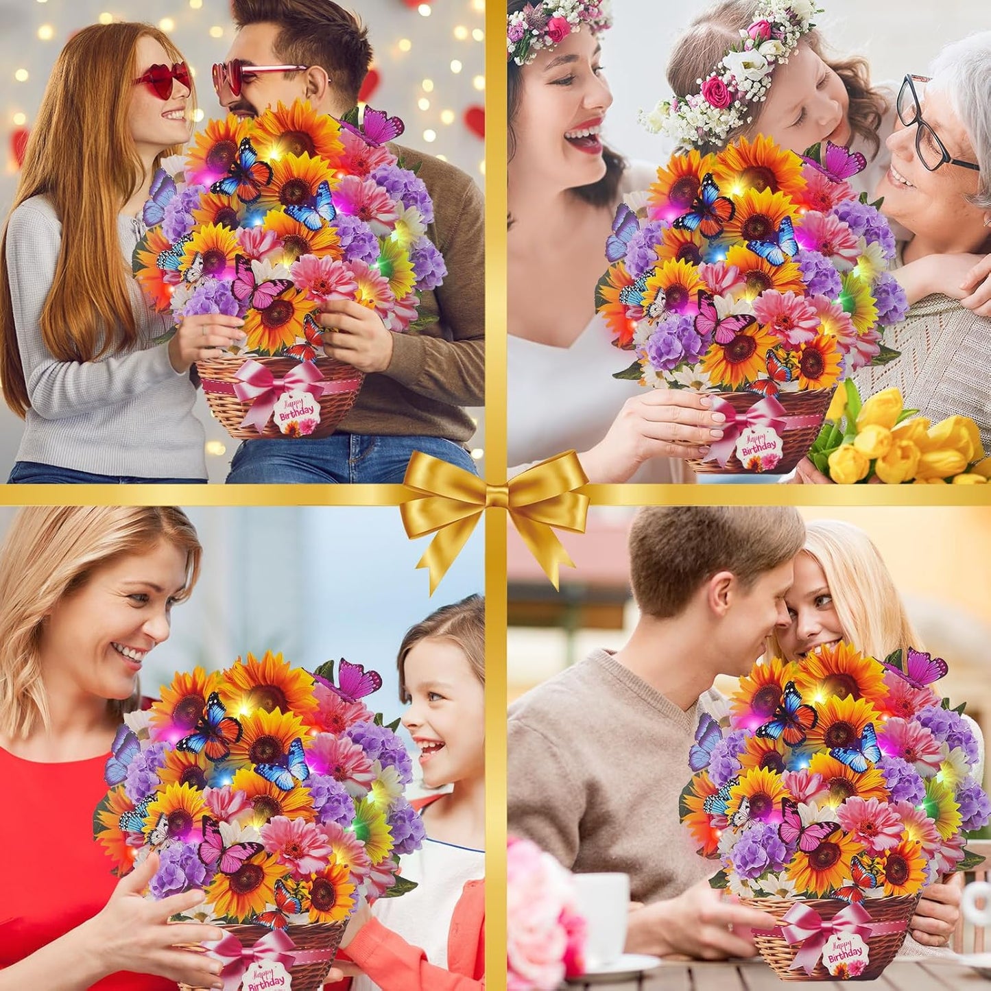 MZD8391 Birthday Cards - Musical Pop-Up Card with Lights | Sunflower & Butterfly Design, 10-Inch Size