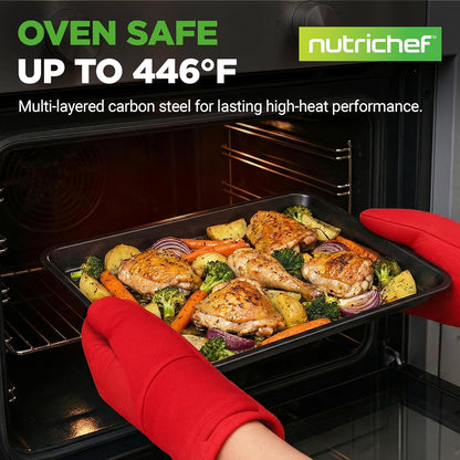NutriChef Non-Stick Baking Pan Set - Stackable Carbon Steel Bakeware with Cookie Sheet, Muffin & Loaf Pan, Oven & Dishwasher Safe
