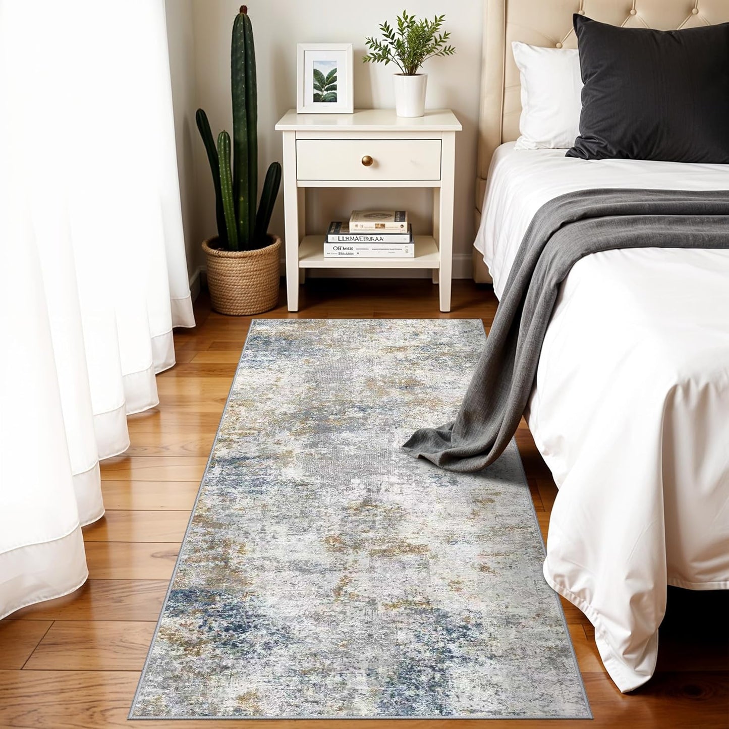 Skiennix Modern 2x5 Hallway Runner Rug - Abstract Washable Ultra Soft Non-Slip Carpet | Blue/Beige