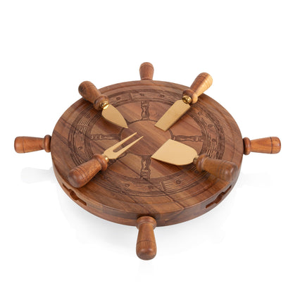 PICNIC TIME Helmsman Lazy Susan Cheese Board and Tool Set, Charcuterie Board Set, Wood Cutting Board with Cheese Knives, (Acacia and Gold)
