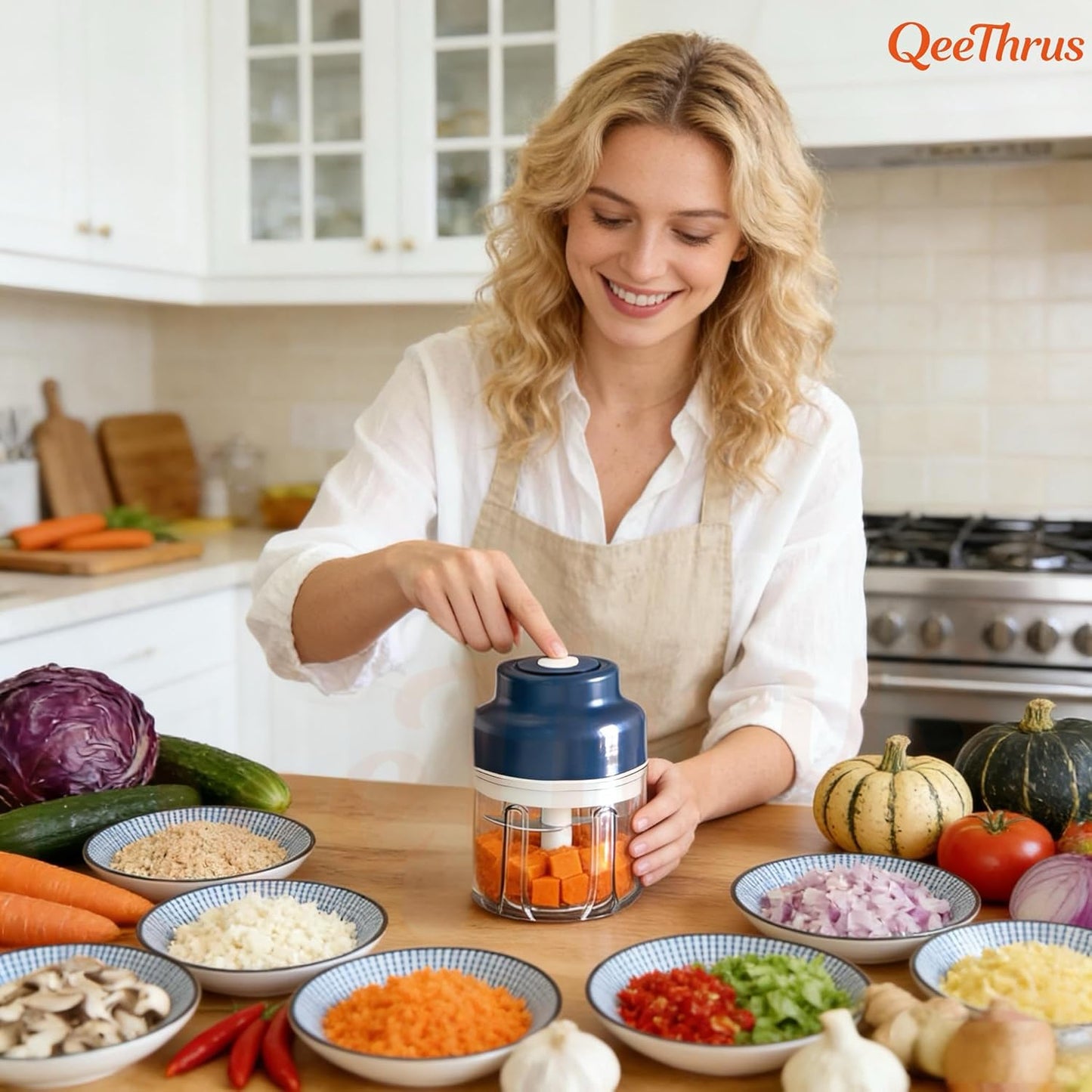 Skiennix Mini Electric Food Chopper - Versatile Vegetable, Onion & Garlic Processor with Container