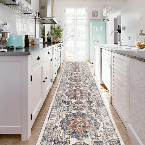 Hallway Washable Runner Rug - Vintage Soft Non-Slip Carpet for Entryway | 2'6''x14', Brick
