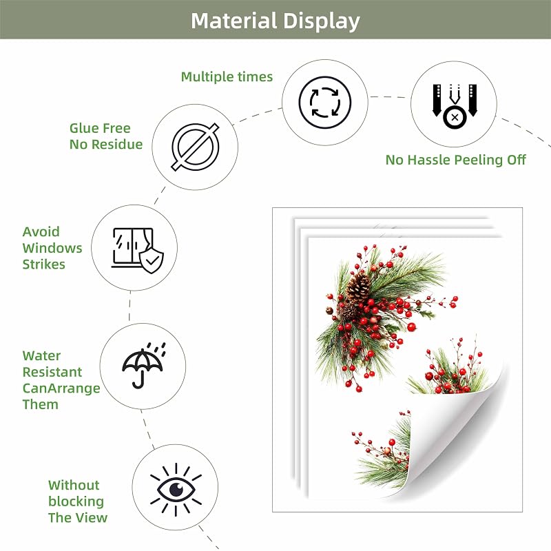 Christmas Window Clings - Ornament 3, Static Reusable Décor for Glass Doors & Windows