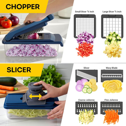 UltraChop Vegetable Chopper - 12 Blade Heavy Duty Food Processor & Spiralizer | Blue Kitchen Essential