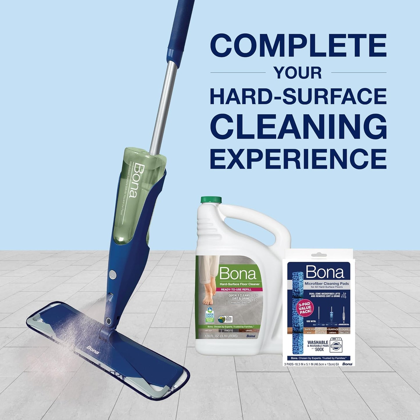 Bona Multi-Surface Floor Cleaner Refill - 96 Fl Oz Unscented - Residue-Free Solution for Stone, Tile & Laminate Floors