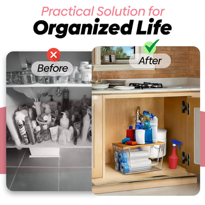 Trash Bag Dispenser with 50 Trash Bags - Garbage Bag Dispenser with Bamboo Lid- Extra Large Plastic Bag Dispenser for Kitchen, Laundry Room, Pantry, Under Sink Organizer and Storage