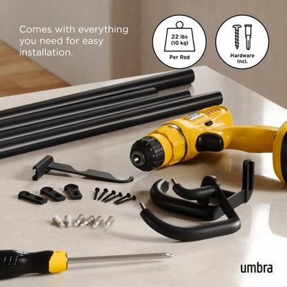 Umbra Twilight Double Curtain Rod Set – Wrap Around Design Ideal for Blackout or Room Darkening Panels, 30 to 84 Inches, Black