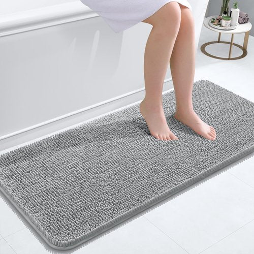 OLANLY Bathroom Rugs 47x20, Extra Soft Absorbent Chenille Bath Rugs, Rubber Backing Quick Dry, Machine Washable Bath Mats for Bathroom Floor, Tub and Shower, Home Decor Accessories, Light Grey